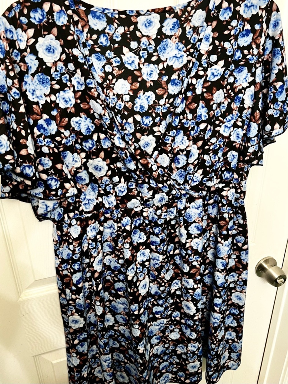 Floral Blue & Black V-Neck Women’s Dress
